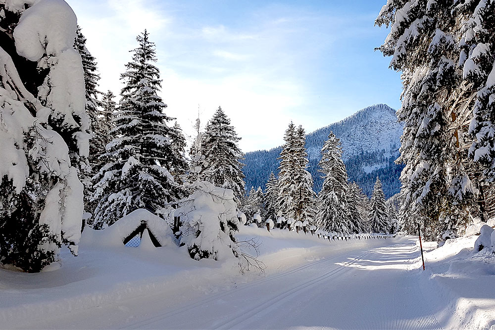 verschneite Landschaft am Riedboden